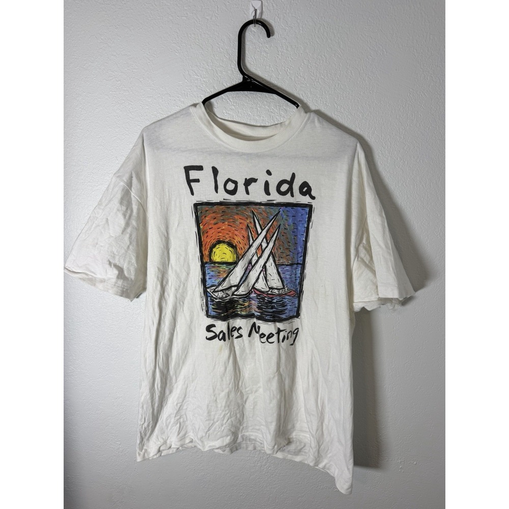 Vintage 90s Florida Sales Meeting Sunset White T Shirt Size XL